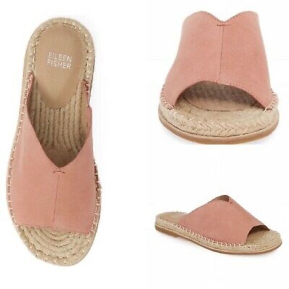 EILEEN Fisher-Milly Espadrille Dusty Rose Tumbled Nubuck Sandals - Picture 1 of 9